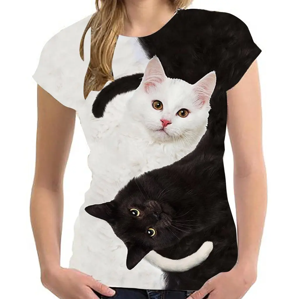 T-shirt d'été à manches courtes pour hommes et femmes, imprimé de deux chats en 3D, plusieurs tailles au choix, nouvelle collection 2022