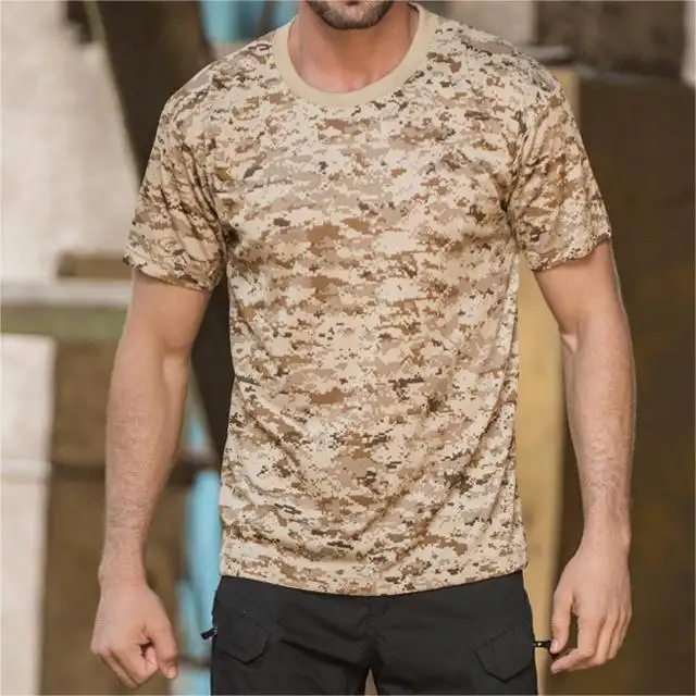 Camiseta de algodão de manga curta camuflada masculina slim fit Python para uso ao ar livre