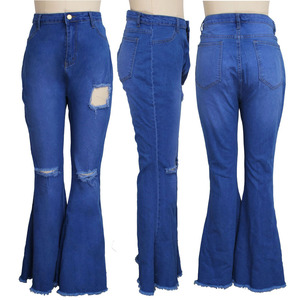 Jeans de Mezclilla Ajustados con <span class=keywords><strong>Campana</strong></span> y Desgarros para Mujer, Talla Grande 5XL - Product Image 4