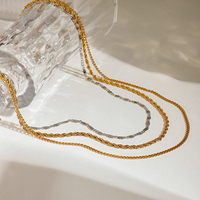 Collier multi-rangs J&D 47/50/55+5CM en acier inoxydable plaqué or 18 carats, chaîne plate et maillons torsadés