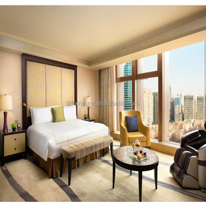 Modern 3 Star Hotel Bedroom Furniture Set Customized <b>Queen</b> King <b>Size</b> Wooden <b>Bed</b> Frame with Integrated Headboard & Nightstand - Product Image 6