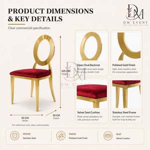 Open Ring Back Gold Stainless Steel Wedding <b>Chair</b> with Red Upholstery for Banquet and Hotel Events Wholesale Seating - Product Image 5