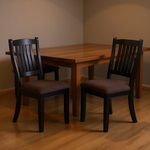 Set Of 2 Dark Coffee Fabric Upholstered <b>Side</b> Dining Chairs Black Color Traditional Design Wood Legs Home Furniture - Product Image 2