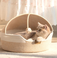Promo HOT Tempat Tidur Kucing Anyaman Alami dengan Bantal Empuk, Tempat Tidur Hewan Peliharaan Nyaman dari Rotan untuk Dalam Ruangan, Keranjang Kucing