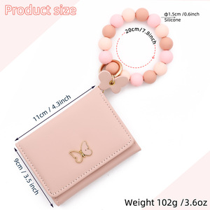 Phụ Nữ Mới Của Mô Hình Bướm Da Ví Thẻ Tín Dụng Chủ Purse <span class=keywords><strong>Silicone</strong></span> Hạt Vòng Đeo Tay <span class=keywords><strong>Keychain</strong></span> Thẻ Túi Vòng Đeo Tay - Product Image 2
