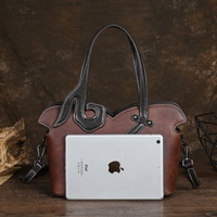 Véritable sac à main de style chinois vintage pour femmes en cuir de vachette véritable avec fermeture éclair Nouveau sac à bandoulière simple à la mode Lady Style Doublure en coton