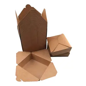 Vente en gros Emballages alimentaires jetables biodégradables Boîte en papier kraft à emporter Boîte à lunch en papier