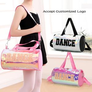 Hologramlar Pvc seyahat silindir çanta toptan özel Logo dans spor salonu spor OEM moda Unisex silindir çanta altın fermuar mektup ile - Product Image 2