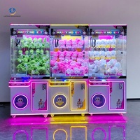 Lucky Gift Máquina de garras con iluminación neón púrpura, base de ruedas móvil, gabinete con cerradura, operada con monedas, atrapa muñecas, para entretenimiento interior