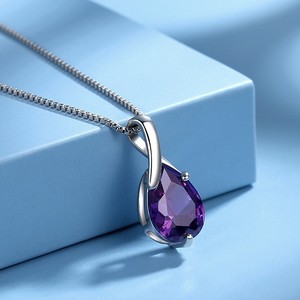 Collana con Ciondolo a Goccia in Cristallo Viola per Donne, Gioielli alla Moda con Catena - Product Image 3