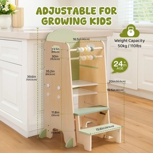 Torre di Apprendimento per Bambini con Design Anti-Ribaltamento, Sgabello da Cucina Regolabile, Scaletta Mobile per Bambini con Lavagna e Ganci - Product Image 6