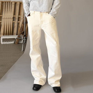 <span class=keywords><strong>Jean</strong></span> Bootcut Décontracté 15oz en Denim <span class=keywords><strong>Blanc</strong></span> Cinq Poches Classique pour Homme avec Poche Avant Courbée Pantalon en Denim Streetwear - Product Image 2