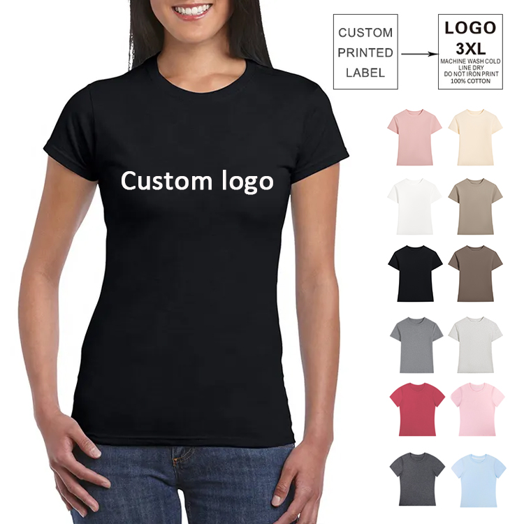 220G Summer Black Plain Black Slim Fit Round O Neck Shirts Custom Women's Cotton T Shirt for Women Ladies T-Shirt