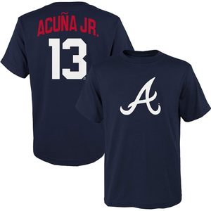 T-shirt pour jeunes Atlanta Braves Acuna Jr 13, bleu marine, en jersey de coton imprimé à l'écran, manches courtes, garçons 8-20 ans - Product Image 1