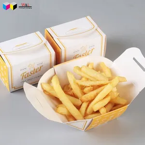 Novo design food grade caixa de embalagem bandeja de papel batatas fritas