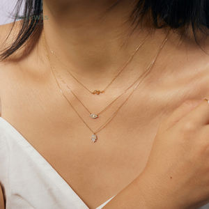 BEJEWLS perhiasan emas padat grosir kustom batu permata alami <span class=keywords><strong>Opal</strong></span> liontin berlian 14K kalung emas asli untuk wanita - Product Image 4