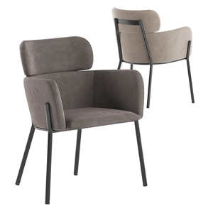Silla moderna de terciopelo de color gris y beige con patas de metal blanco y negro Sillón tapizado para oficina en casa Silla de sala de estar - Product Image 1