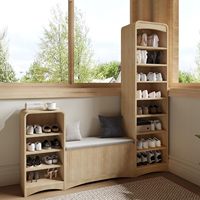 Banc de rangement pour chaussures en bois traditionnel en forme de L, 3 étagères réglables, gain de place, dessus relevable, entrée, couloir, salon