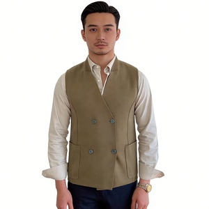 <strong>Men's</strong> Double Breasted <strong>Knit</strong> Wool Vest - Stand Collar Sleeveless <strong>Waistcoat</strong> with Pockets Sehe Fashion - Product Image 1
