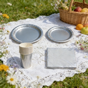 Vajilla Desechable de Color Liso DAMAI, Artículos para Fiestas, Decoración de Mesa Sólida Desechable para Eventos de Cumpleaños, Servilletas y Vasos de Papel Plateado - Product Image 2