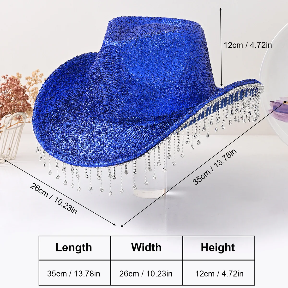 Blue Sequin Denim Fedora Hat Wide Brim Womens Cowboy Cowgirl Western Blue Rhinestone Western Denim Hat | Sparkly Cowgirl Wide  main image 2