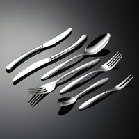 Ensemble de couverts de haute qualité à manche incurvé, en acier inoxydable 304 poli miroir, pour restaurant et hôtel