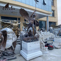 QUYANG Extérieur Antique Grand Métal Guerrier Statues Bronze Saint George Tuant le Dragon Sculpture