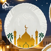 Nouvelle conception, assiette en verre opale blanc de 10,5 pouces, assiette principale avec motif de mosquée pour le Ramadan