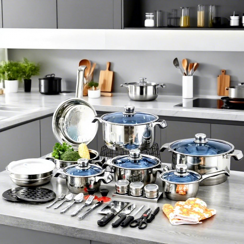 Xinyuan Modern Stainless Steel Pressure Cooker with Glass Lid 100-Piece Cookware Sets Kitchenware