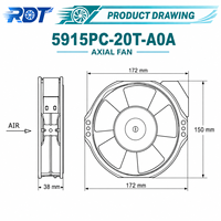 Ventilateur de refroidissement AC pour armoire industrielle 172x150x38mm à roulement à billes 5915PC-20T-A0A pour dissipation thermique de machines, pièce de rechange industrielle