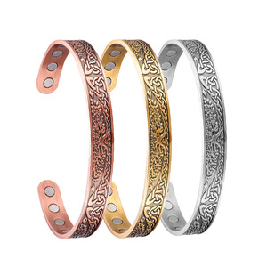 Brazalete abierto Fatingna Viking Life Tree Nine Magnet Pulsera en forma de C Brazalete de moda de acero inoxidable de cobre rojo - Product Image 1