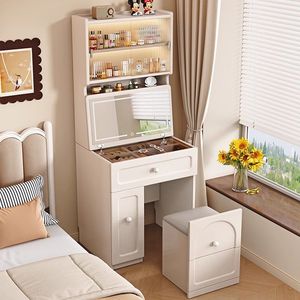 Tocador de madera maciza con espejo y armario de almacenamiento, mueble alto para dormitorio, mueble de almacenamiento sencillo para apartamento pequeño. - Product Image 3
