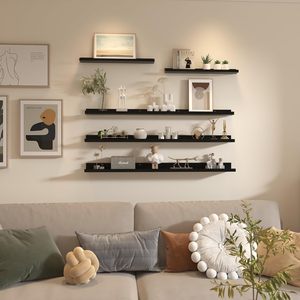 Set di 5 scaffali a parete in legno per bagno camera da letto cucina soggiorno di stoccaggio in legno piccola immagine sporgenza - Product Image 3