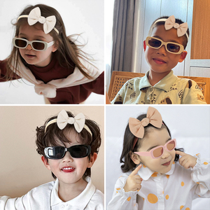 Lage Prijs 2023 Mode Retro Rechthoek Zonnebril Kleine Vintage Vierkante <span class=keywords><strong>Frame</strong></span> Zonnebril En Nylon Hoofdband Set Voor Kinderen - Product Image 3