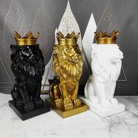 Statue de Lion Couronné Moderne en Résine, Sculpture Artistique, Figurine Animale, Décoration d'Intérieur pour Salon, Hall d'Entrée, Artisanat Décoratif pour la Maison