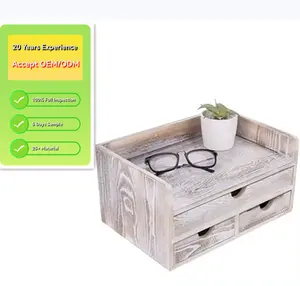 Verified Supplier Distressed Wood Desktop Organizer Desk Organizer with 3 Storage Drawers for Office Use or Gift