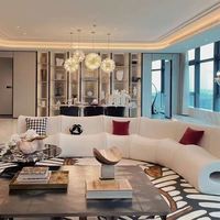 Italienisches Luxus-Hotel-Lobby Modulares Sofa-Set Minimalistisches Wasserwellen-Design Mit Licht Gebogenes Stoff-Hohldesign für Wohnbereich