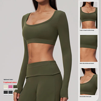 Haut court moulant extensible en molleton brossé à manches longues avec logo personnalisé pour femme, fabricant OEM ODM en gros, vêtements de yoga