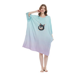 Transpirable Impresión suave Tallas grandes Vestido <span class=keywords><strong>de</strong></span> Casa <span class=keywords><strong>de</strong></span> gran tamaño Camiseta Verano Pijamas largos sueltos Camiseta <span class=keywords><strong>de</strong></span> dormir para niñas - Product Image 2