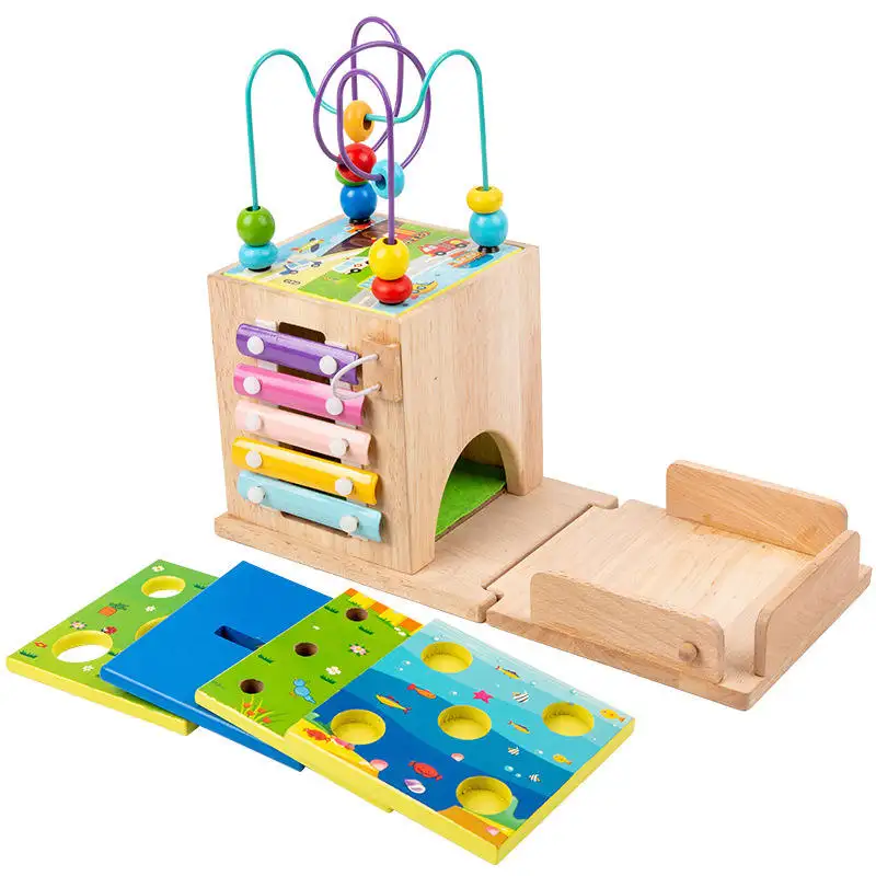 Montessori ahşap oyuncak hazine kutusu çocuklar için çok fonksiyonlu boncuk ve müzikal ksilofon ile eğlenceli ve eğitici oyun için