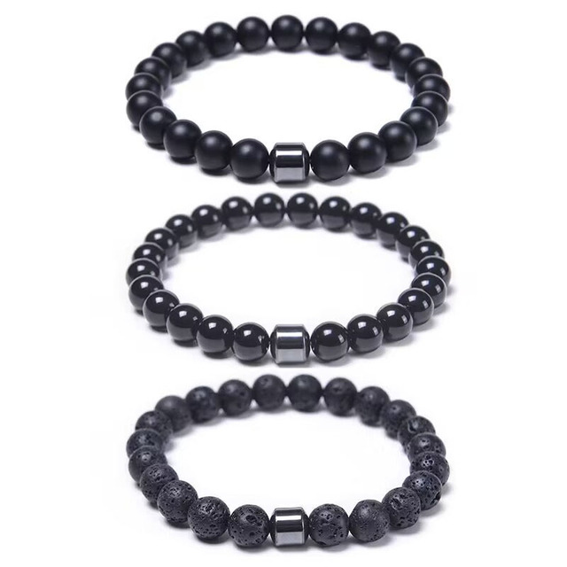 8mm Natural Stone Hematite Knot Cover Bracelet Lava Stone Tiger Eye Stone Elastic Beaded Bracelet Gift Man