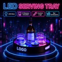 Plateau de service lumineux LED personnalisé pour bar, discothèque, lounge, fête, avec porte-bouteille de whisky et de liqueur en verre rond