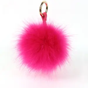 Khuyến mại mới Faux Fox lông bóng POM Keychain với lông Pompom Keychain