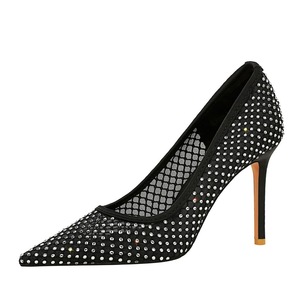Zapatos de Vestir de Lujo con Punta en Pico y Malla de Pedrería para Mujer, Elegantes Tacones Altos - Product Image 1