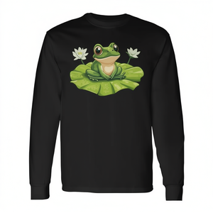Kawaii Frog Lily <b>Pad</b> Long Sleeve T-<b>Shirt</b> Premium Design For Nature Lovers - Product Image 2