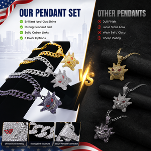 <span class=keywords><strong>Cadena</strong></span> de Eslabones Cubanos Hiphop de 13mm con Colgante de Gengar 18/20/22/24 Pulgadas Collares Bañados en <span class=keywords><strong>Plata</strong></span> Oro Púrpura para Hombres y Mujeres Gargantilla de Moda Joyería - Product Image 2