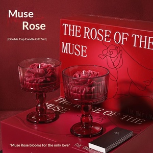 Muse Rose Scented <b>Candle</b> Gift Set 2Pcs <b>Red</b> Glass Goblet <b>Candles</b> With Gift Bag For Wedding Valentine Gift - Product Image 2