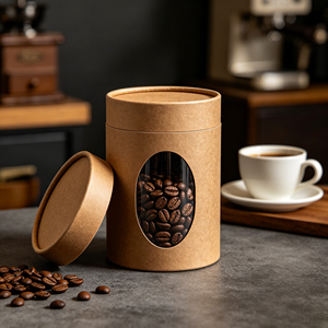 Custom Printing Kraft Paper Cardboard Tea Cans <b>Container</b> Packaging Cylinder Box 250gr Coffee Beans Paper Tube with clear window - Product Image 3