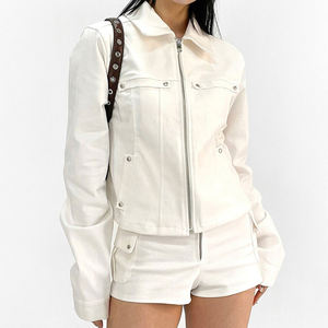 Chaqueta Corta con Cierre para Mujer, Manga Larga, Cuello Camisero, Corte Ajustado, Ropa Exterior Moderna - Product Image 6