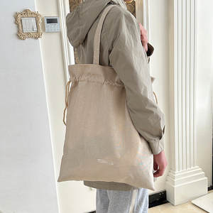 Sac fourre-tout en lin écologique 40*49cm, nouveau design personnalisé, sac à bandoulière pour femme, sac d'épicerie en lin avec cordon de serrage pour femme - Product Image 6